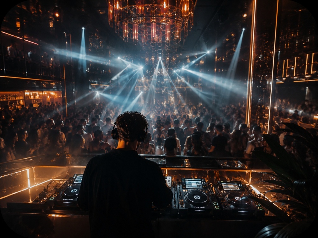 DJ behind decks in venue