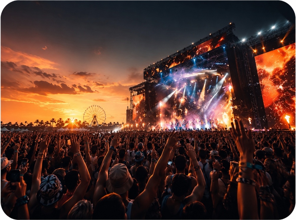 Outdoor stage and festival crowd